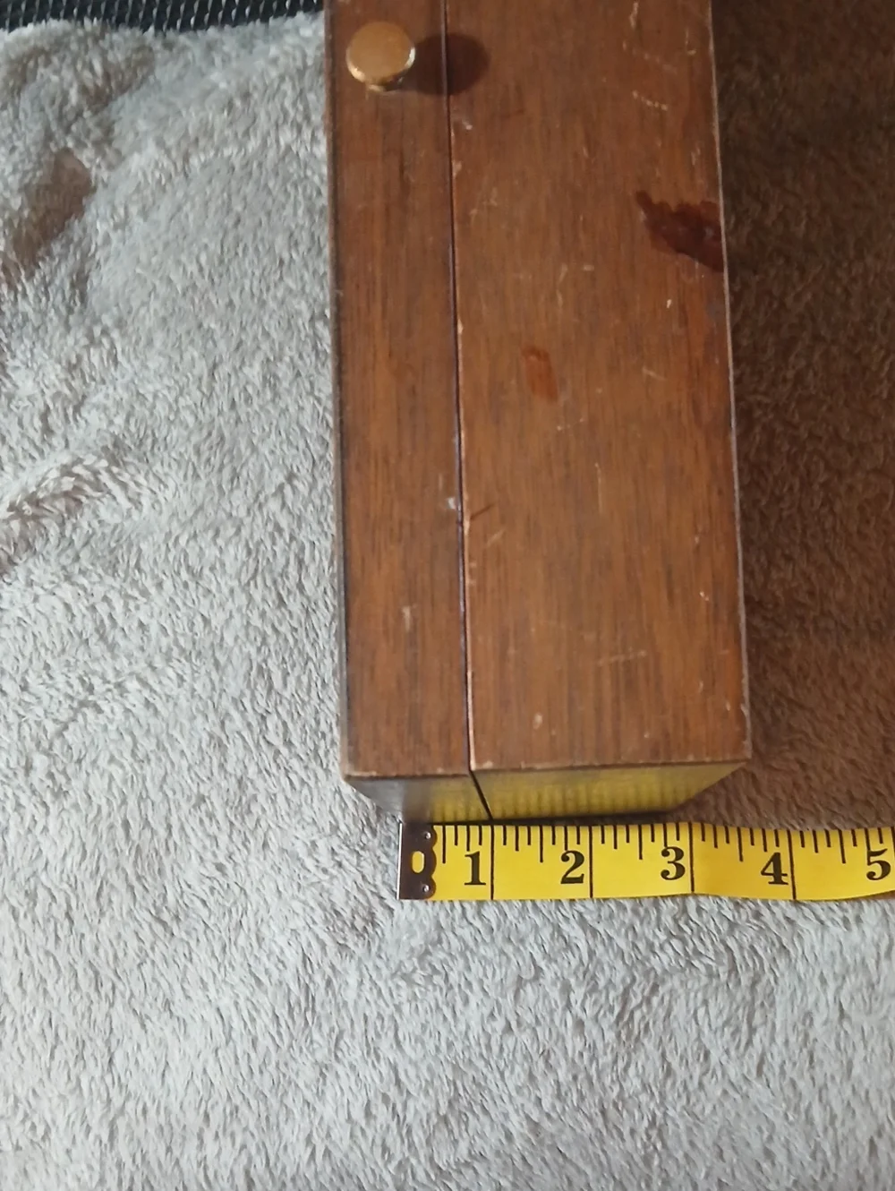Vintage MCM Wooden Valet Box with Brass Button - Dark Brown